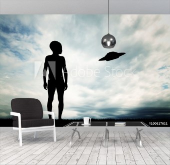 Picture of Alien and ufo silhouette